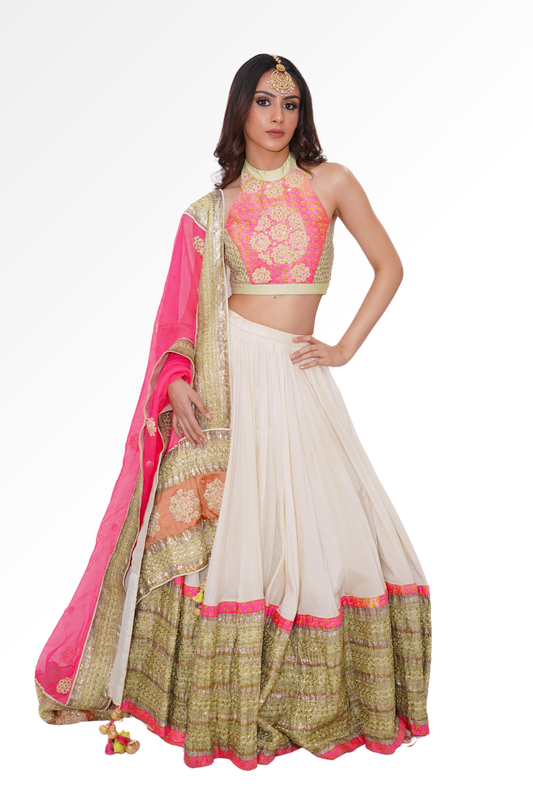 White and pink lengha for rent A Saree Story