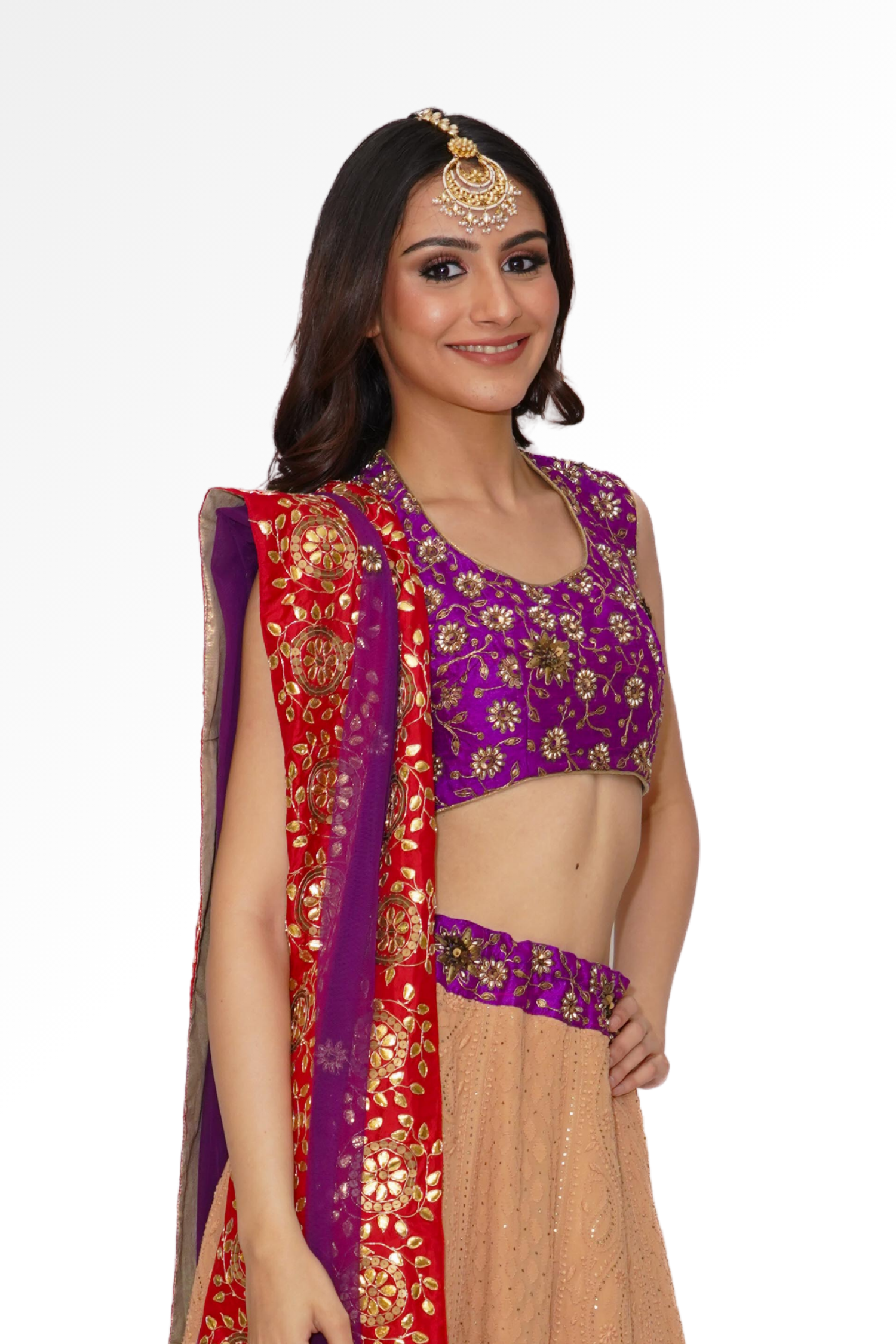 Purple cream lengha for rent A Saree Story