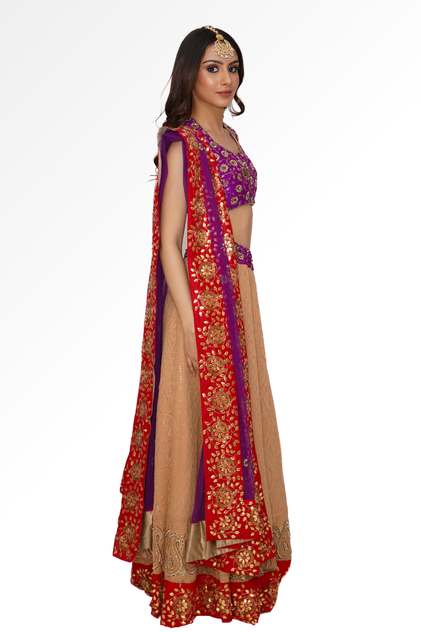 Purple cream lengha for rent A Saree Story