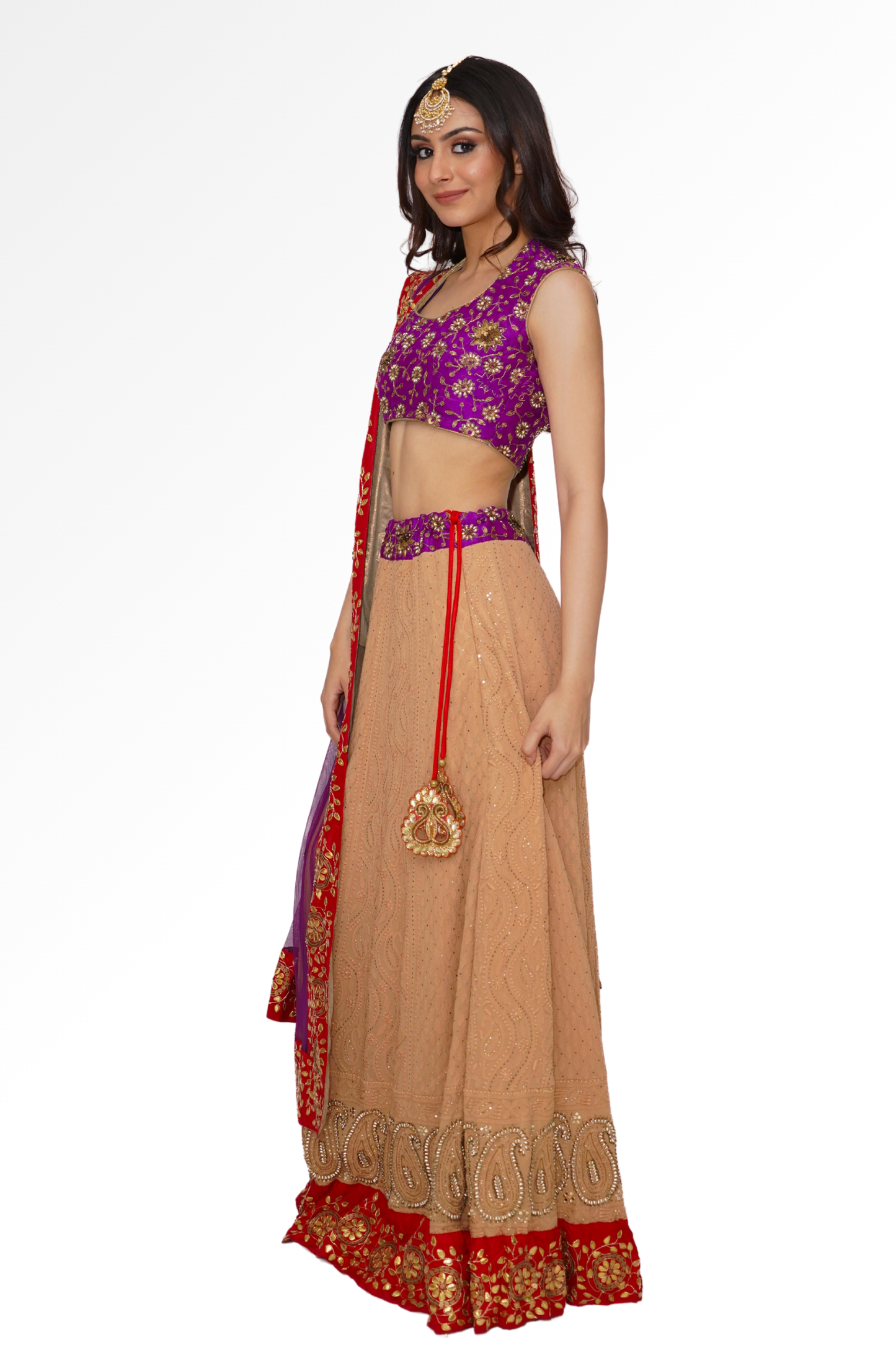 Purple cream lengha for rent A Saree Story