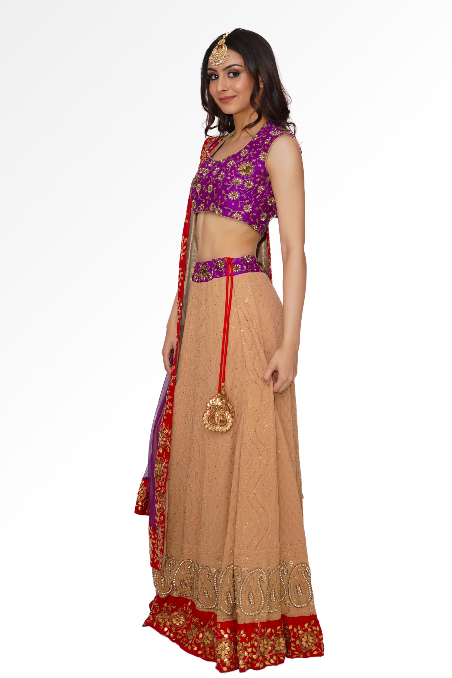 Purple cream lengha for rent A Saree Story
