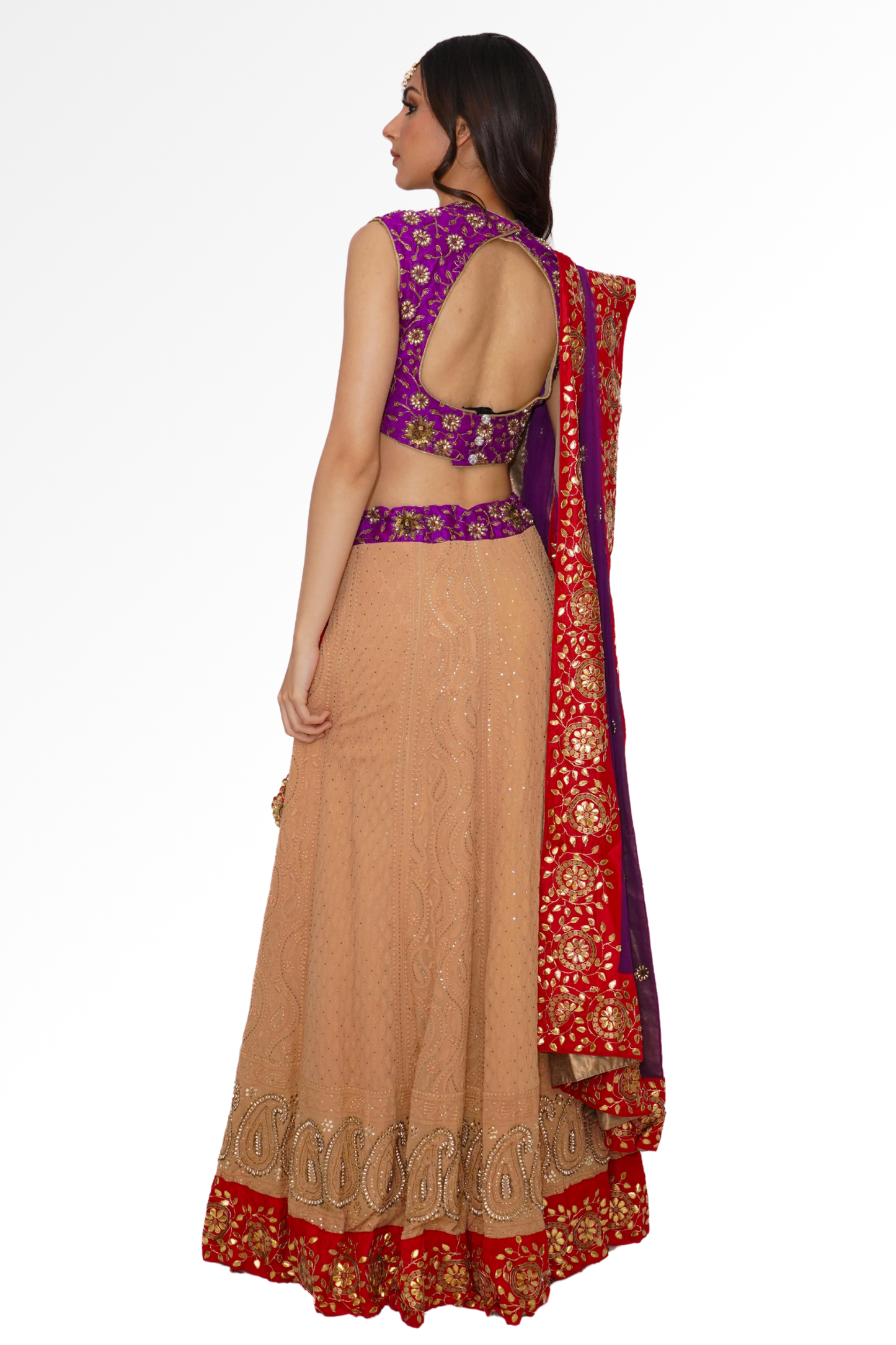 Purple cream lengha for rent A Saree Story