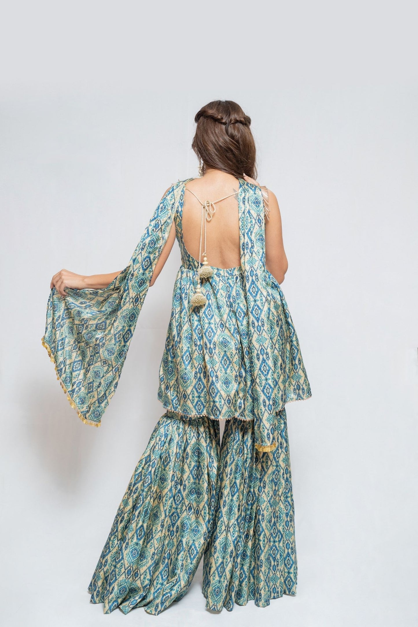 Blue printed peplum sharara