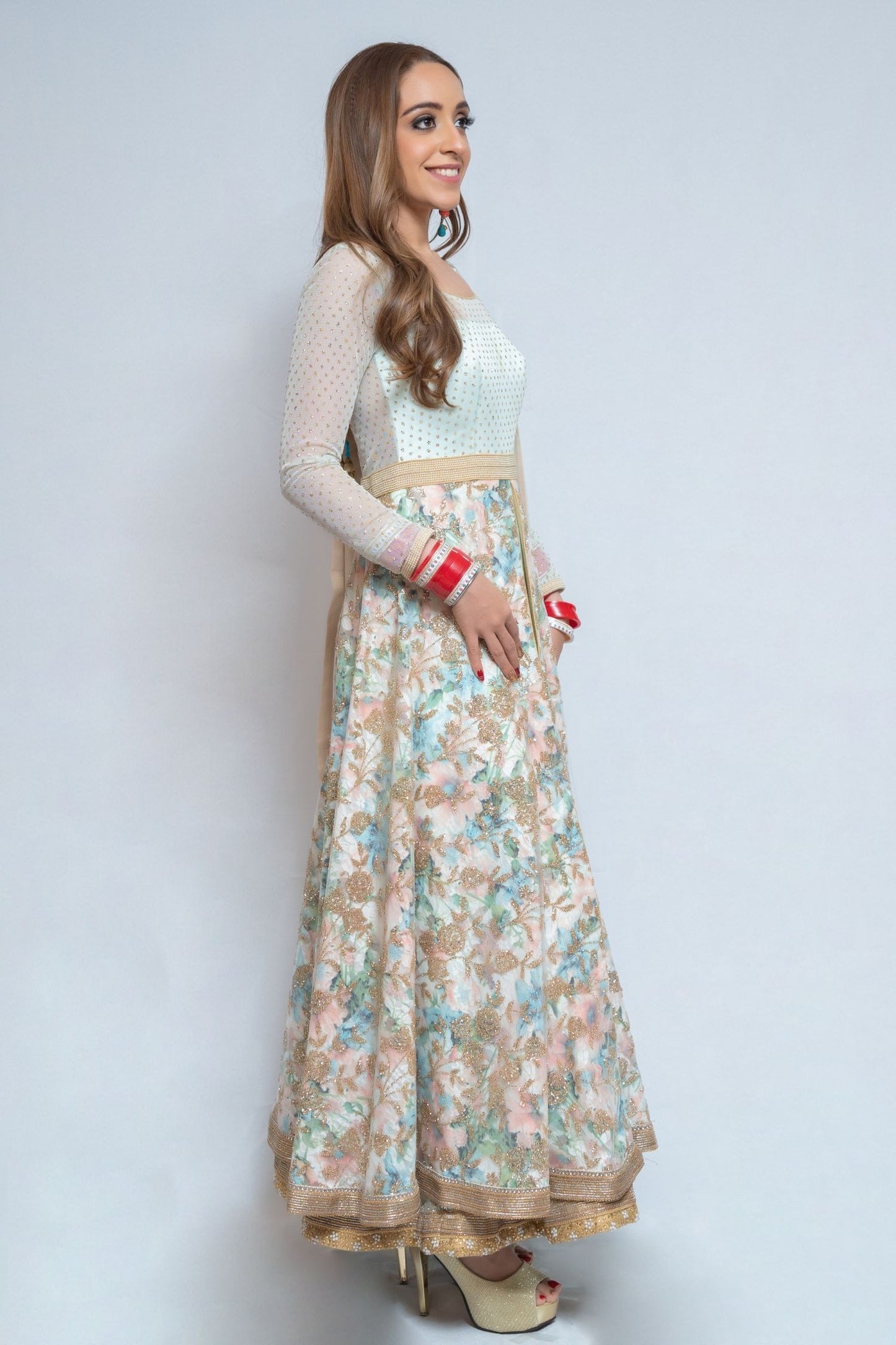 Mint Green Floral Anarkali