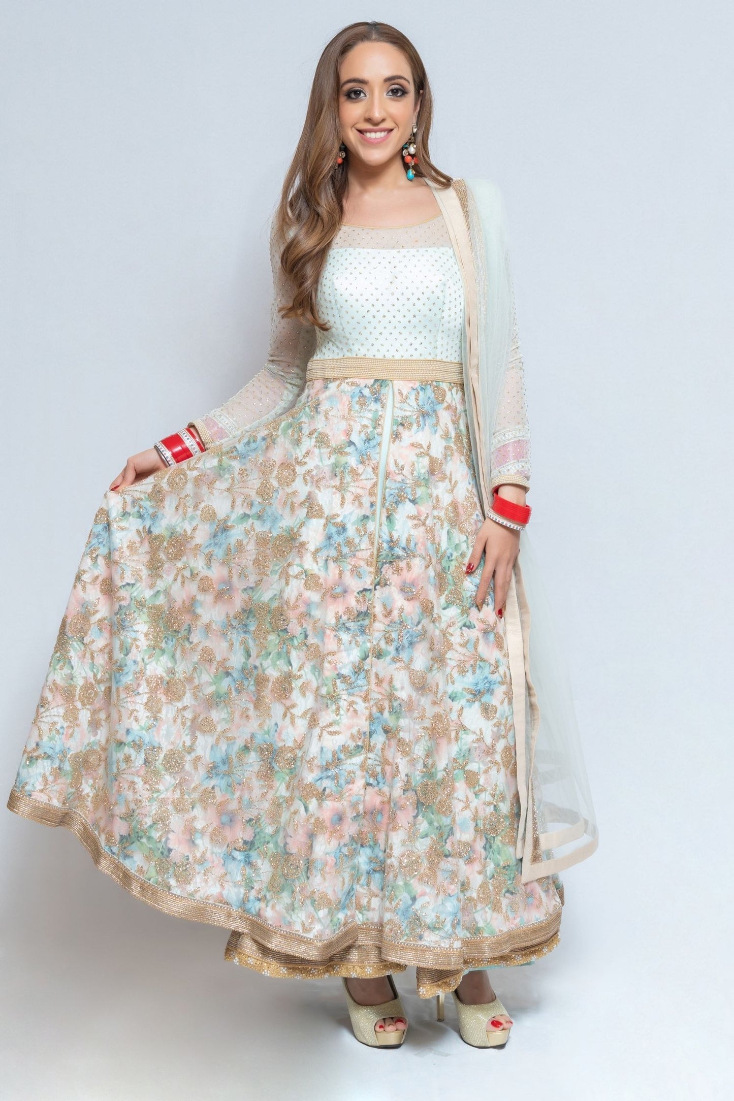 Mint Green Floral Anarkali