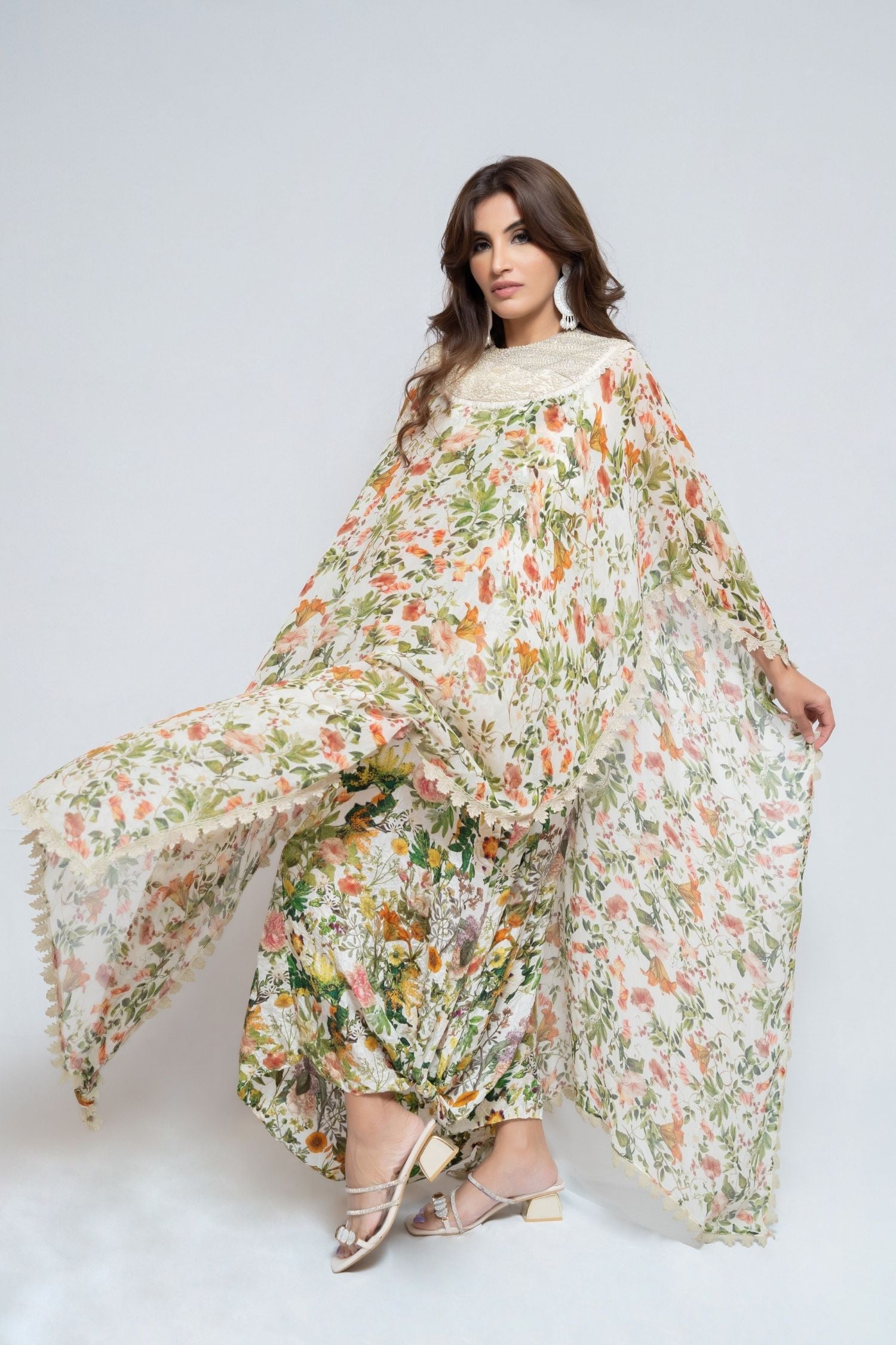 Floral Printed Kaftan Gown