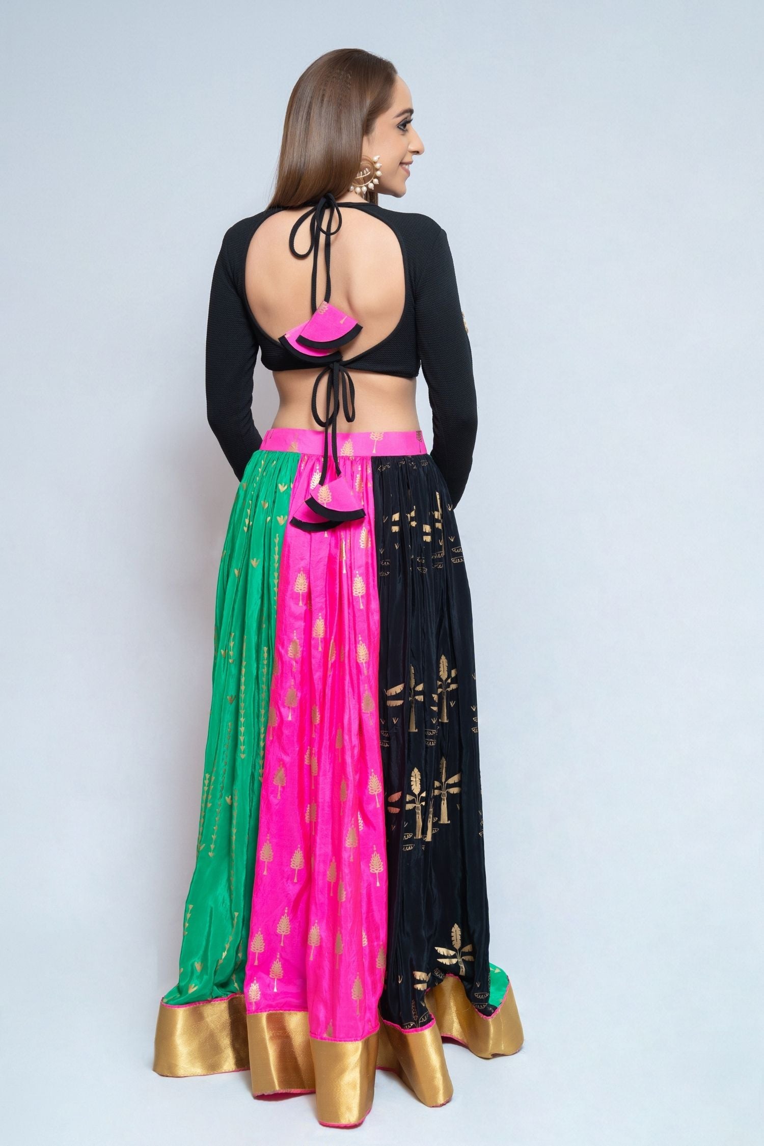 Black, Green and Bright Pink Lengha