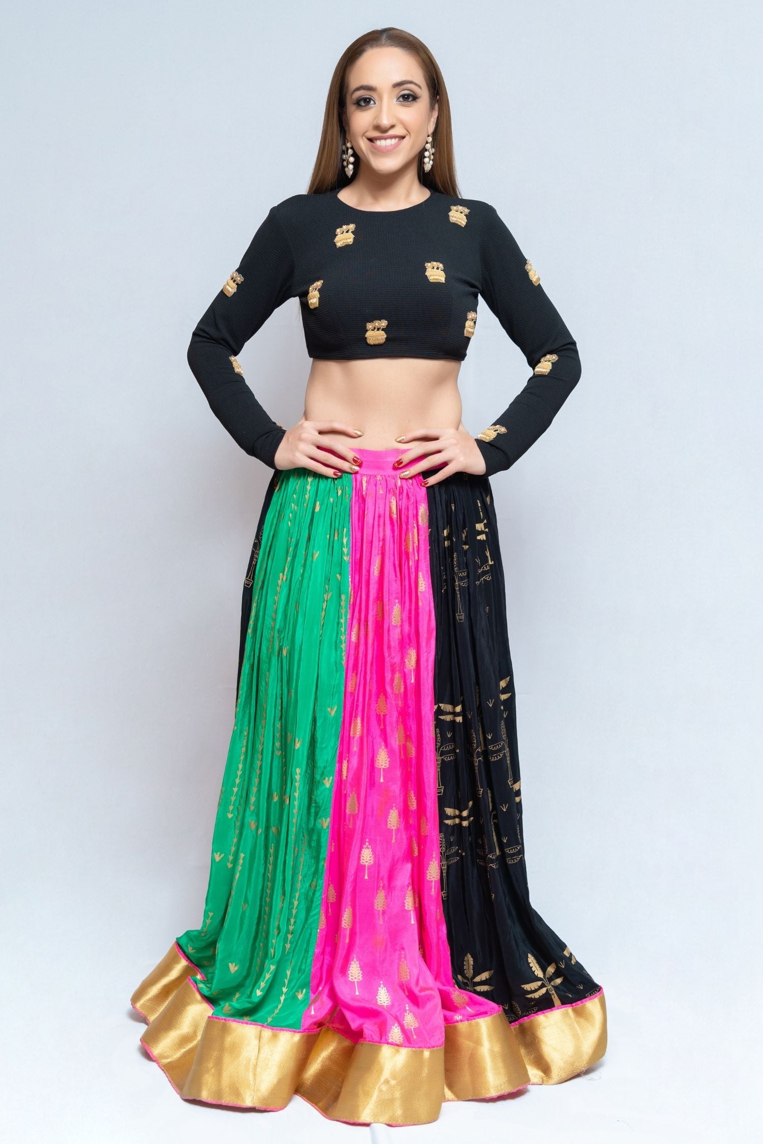 Black, Green and Bright Pink Lengha