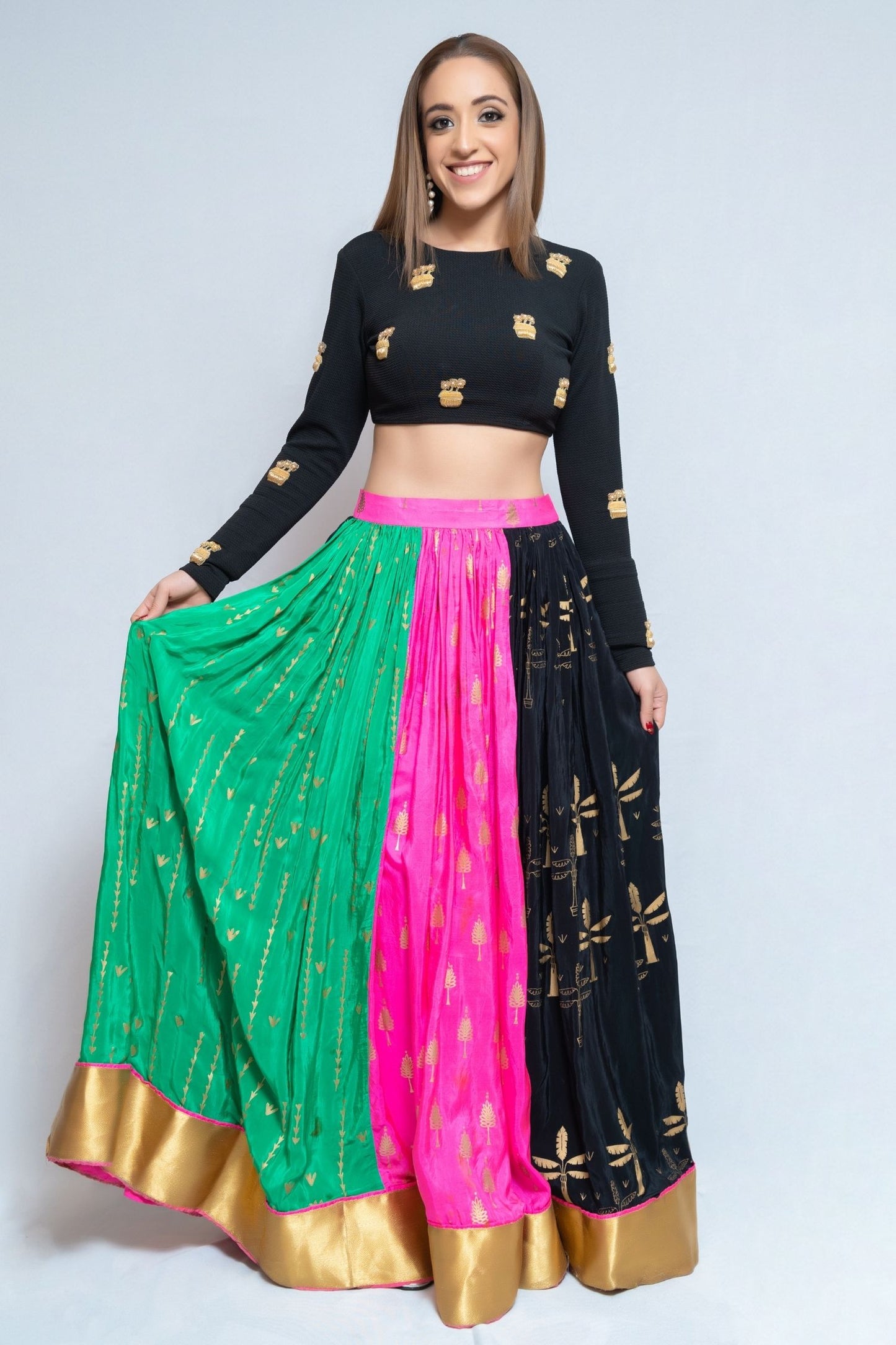 Black, Green and Bright Pink Lengha