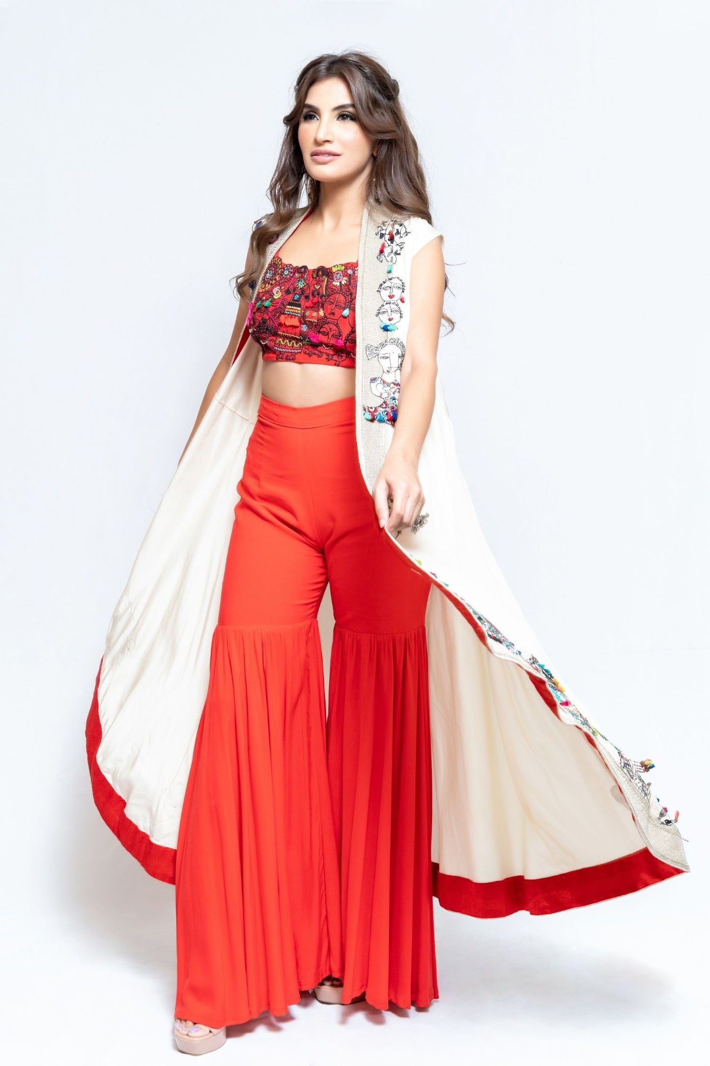 Red and White Tribal Sharara