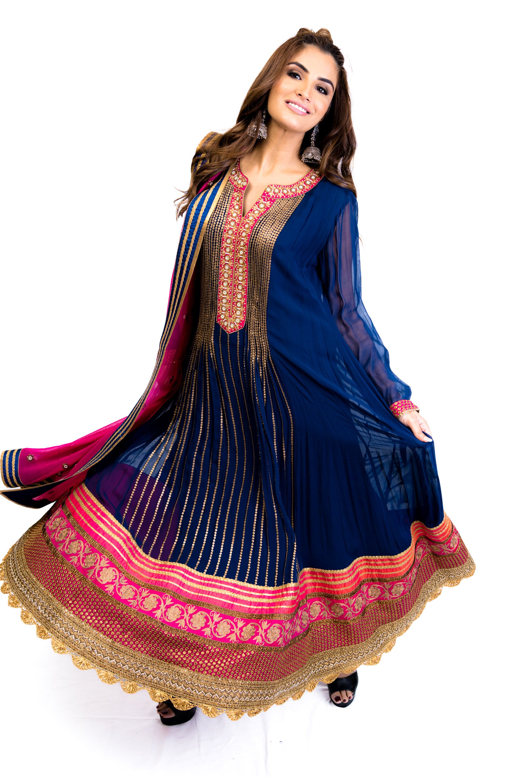 Multicolored Navy Anarkali