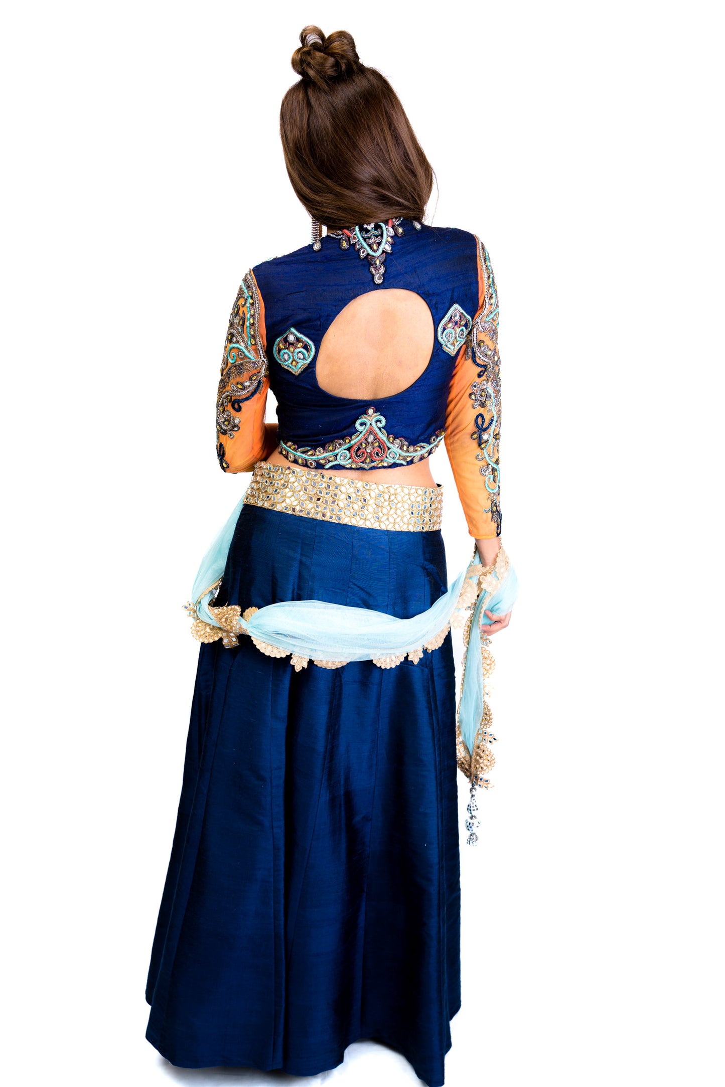 Navy and Orange Lengha