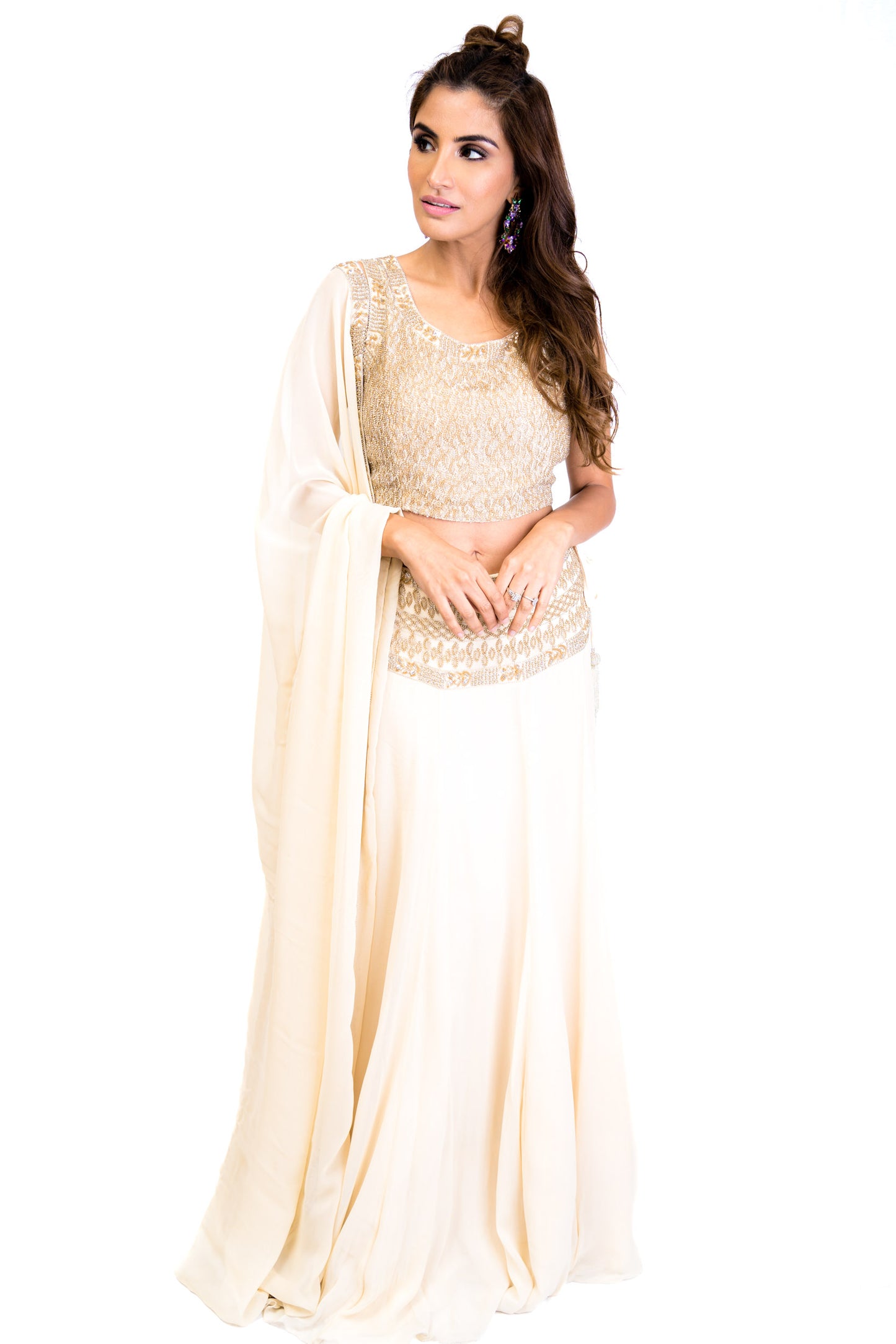Ivory Lengha with Gold Sequin Design