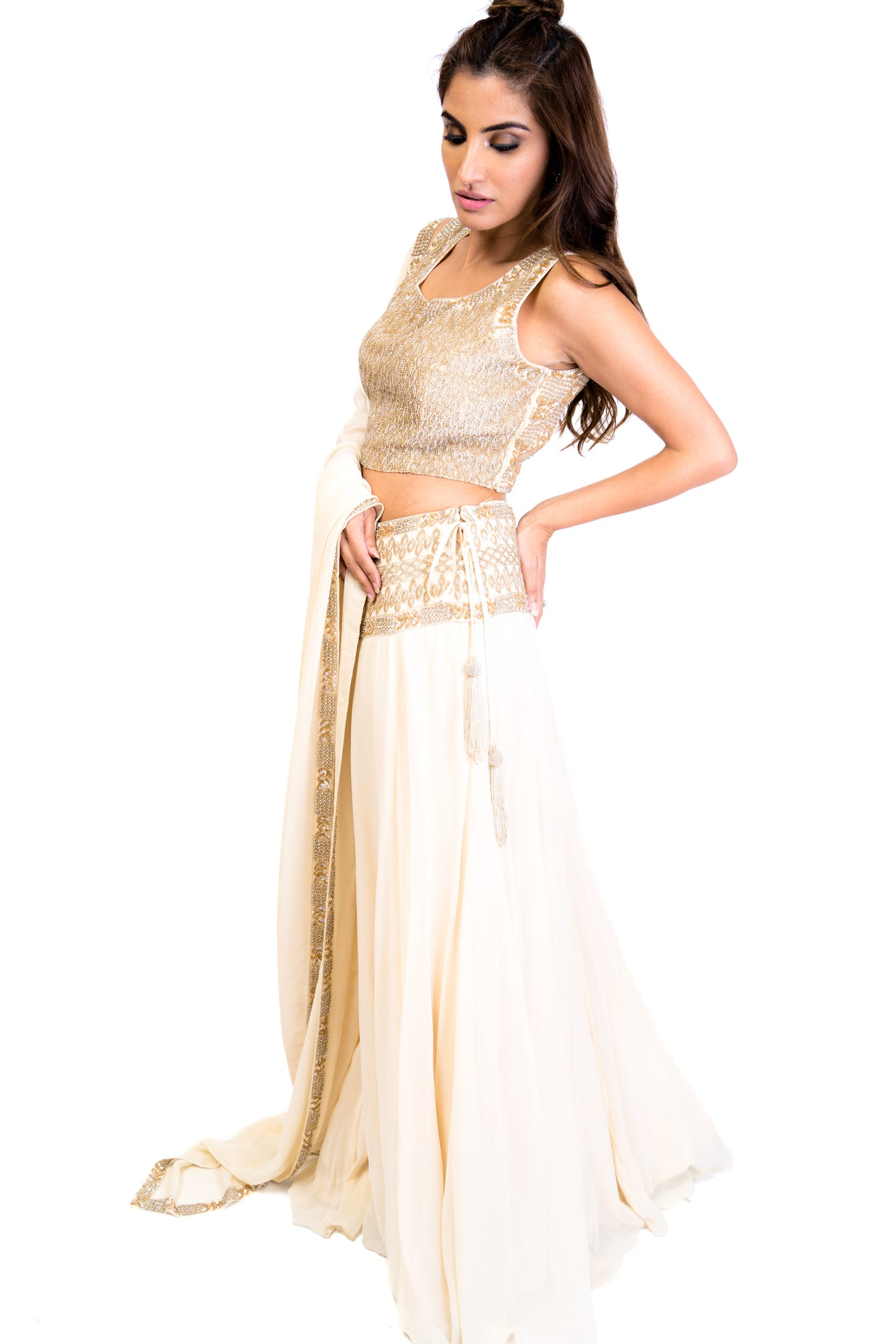 Ivory Lengha with Gold Sequin Design