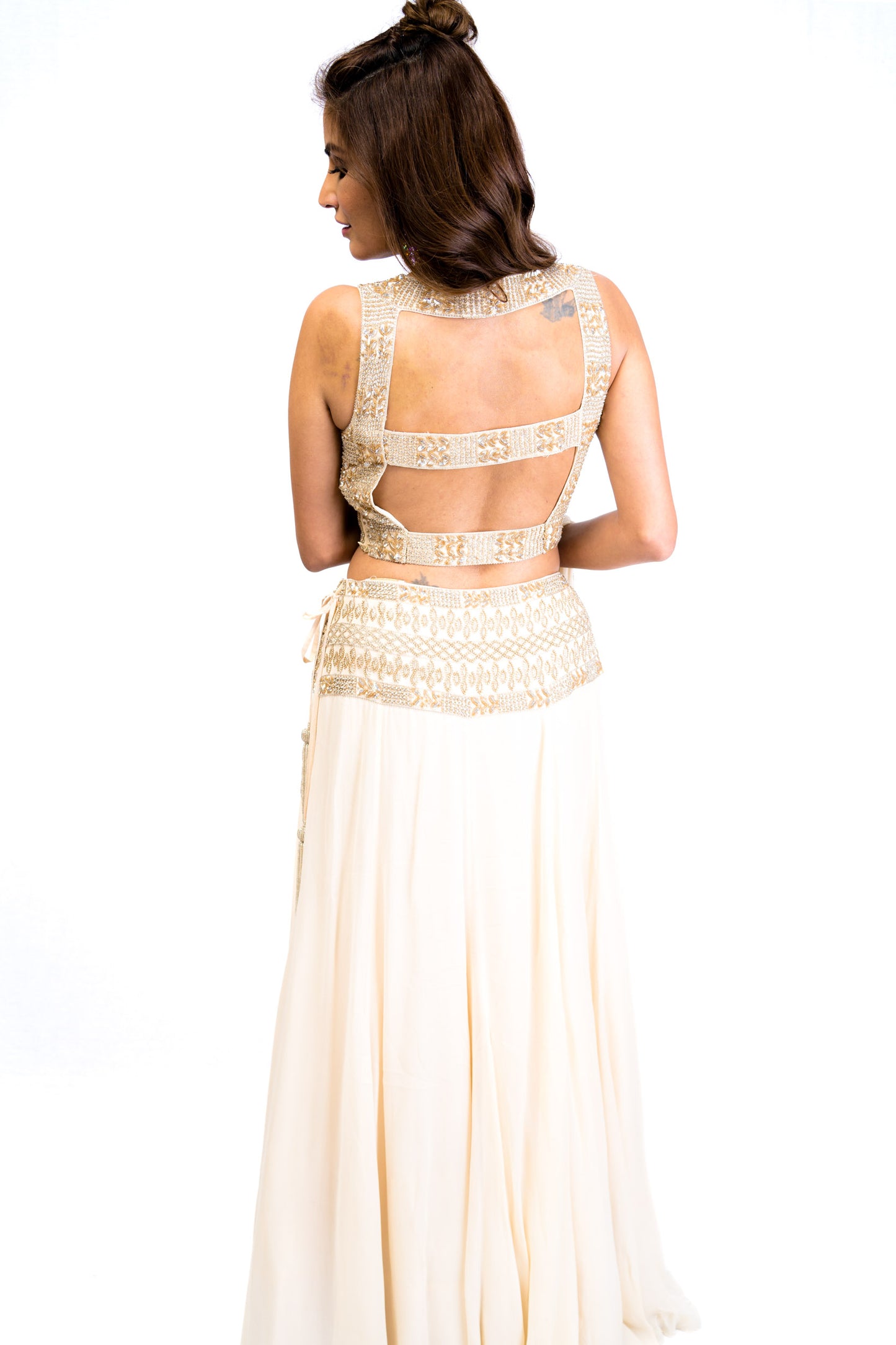 Ivory Lengha with Gold Sequin Design