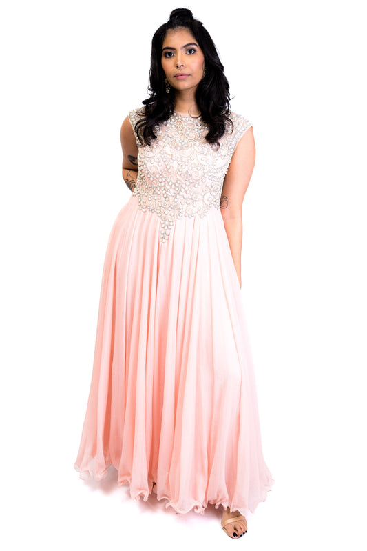 Baby Pink and Pearl Anarkali Gown