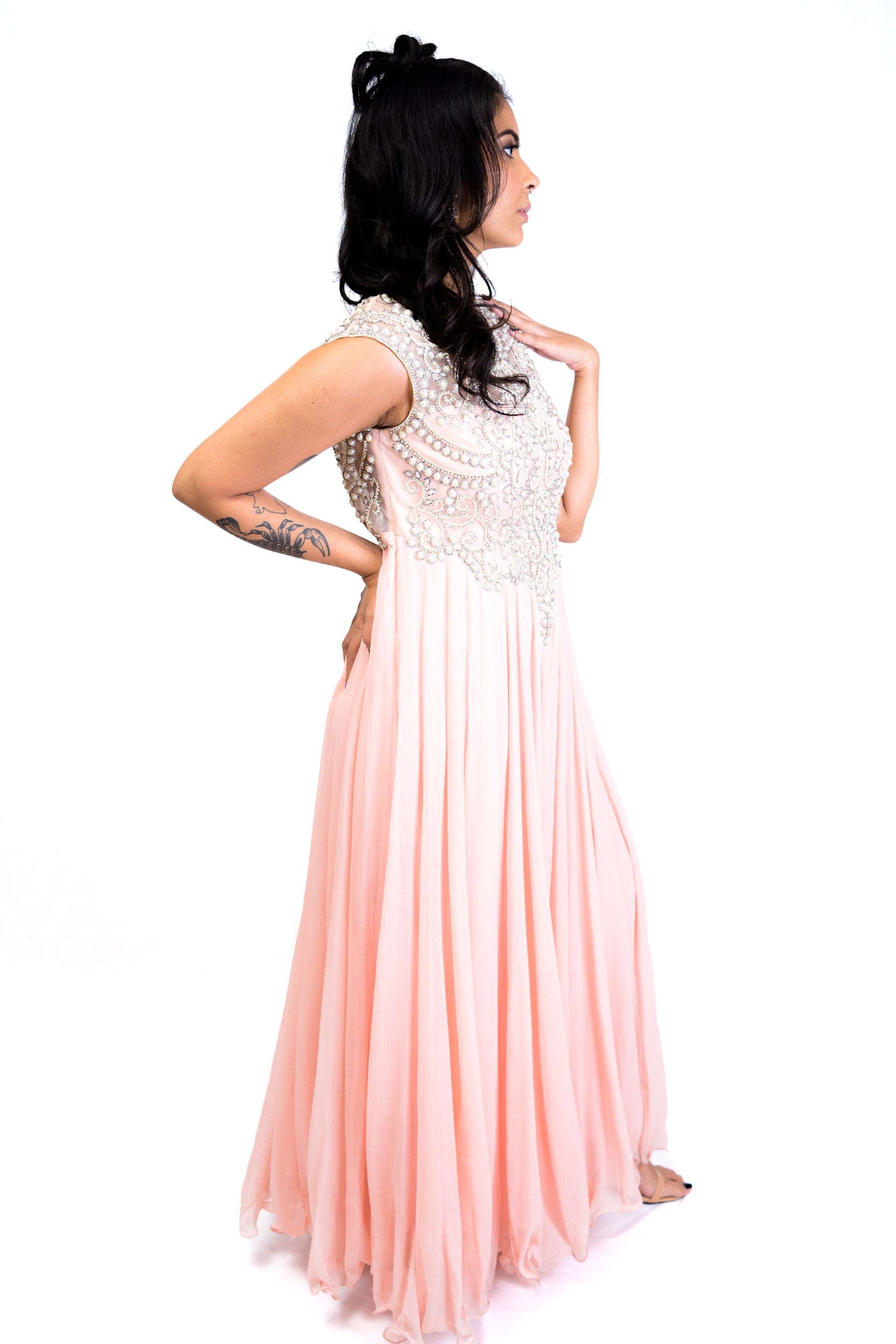 Baby Pink and Pearl Anarkali Gown