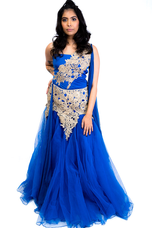Cobalt Blue Indo Western Gown