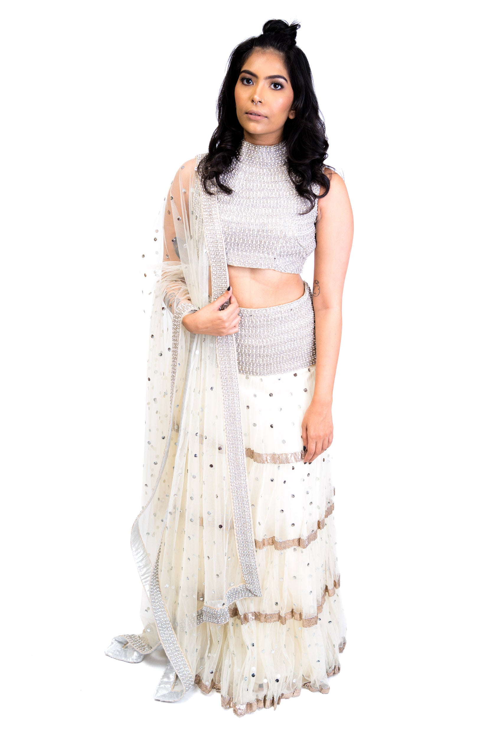 Silver and White Lengha